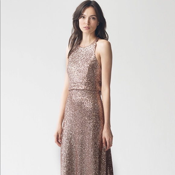 Jenny Yoo Sloan sequin dress in rose gold - Picture 1 of 5